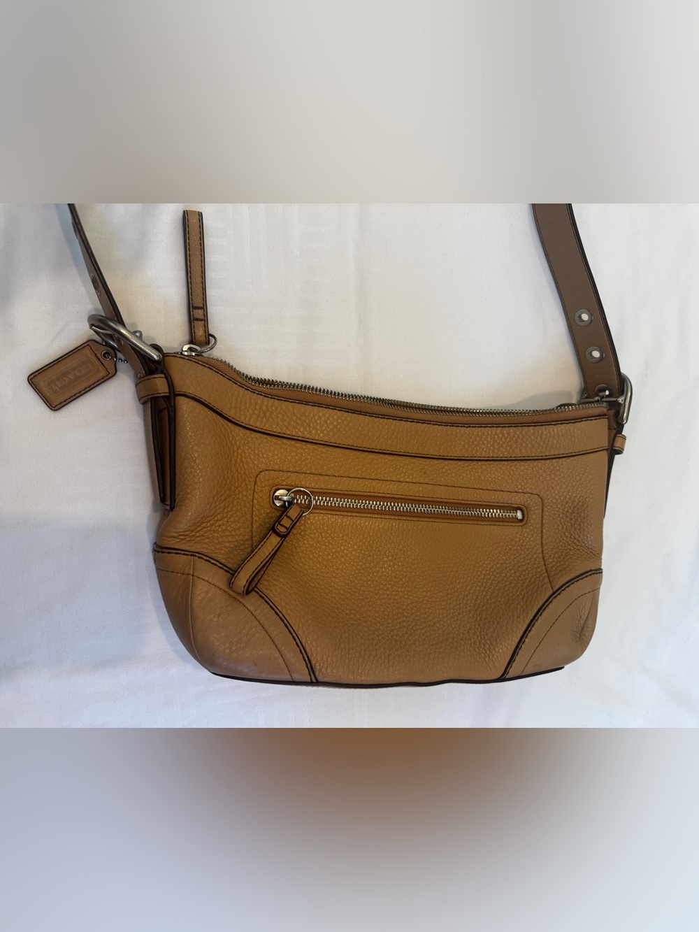 COACH F12321 MADISON
BAG TAN BROWN BAMBOO PEBBLED DUFFLE BOHO
HOBO PURSE - Picture 13 of 14